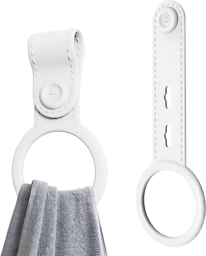 Neepanda Kitchen Towel Holder, Silicone Hand Towel Holder for Kitchen & Bathroom, Adjustable Towel Hanger Compatible for Oven Door, Cabinet Handles, Bathroom Rods (White, 2 Pack) - Image 1
